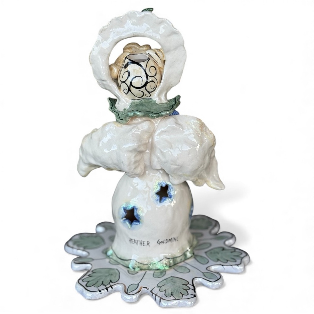 Vintage Blue Sky Christmas Tea Light Angel Figurine Signed by Heather Goldminc - Picture 2 of 5